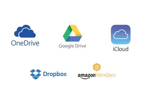 Mobirise WeIllustrasjon av VPN og SharePoint begrensninger for deling av CAD- og 3D-filer, med logoer for skylagringstjenester som OneDrive, Google Drive, iCloud, Dropbox og Amazon WorkDocs.bsite Builder